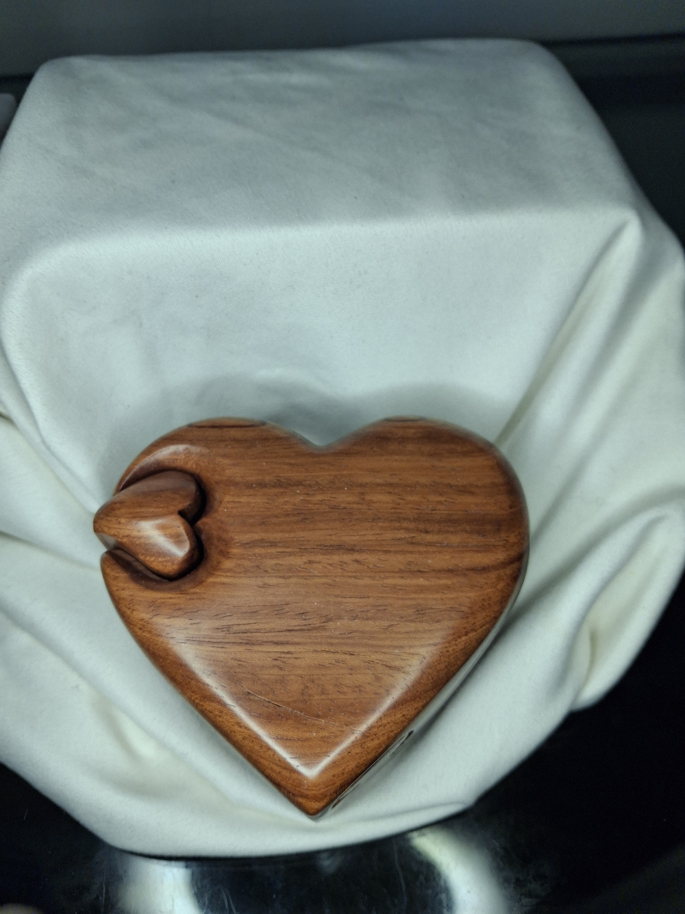 Handcrafted Heart-Shaped Wooden Trinket Box - Warm Wood Tone(Signed)